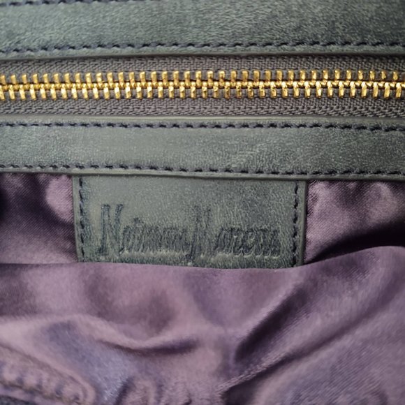 Neiman Marcus Convertible Shoulder Bag Backpack Faux Leather Woven Blue Gold - Picture 6 of 9